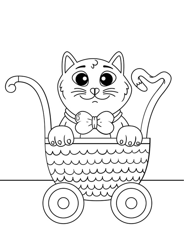 Pisicuță în cărucior de colorat