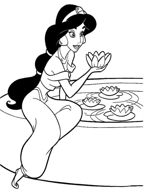 Prințesa Jasmine culege un nufăr de colorat