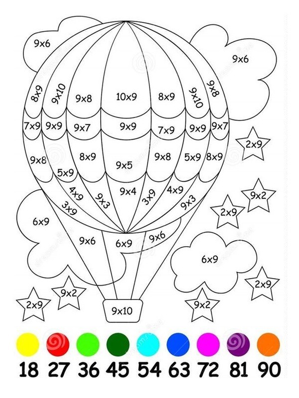 Imagine de colorat matematica balon cu aer cald de colorat