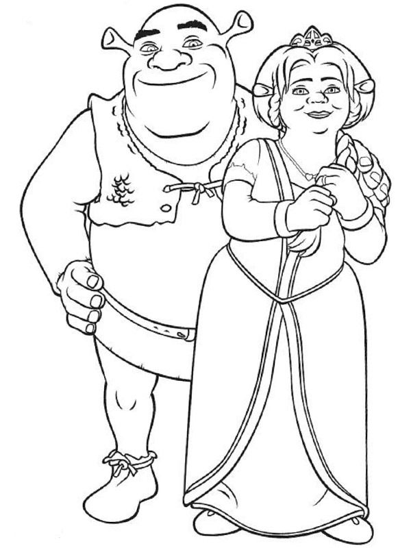Shrek și Fiona de colorat