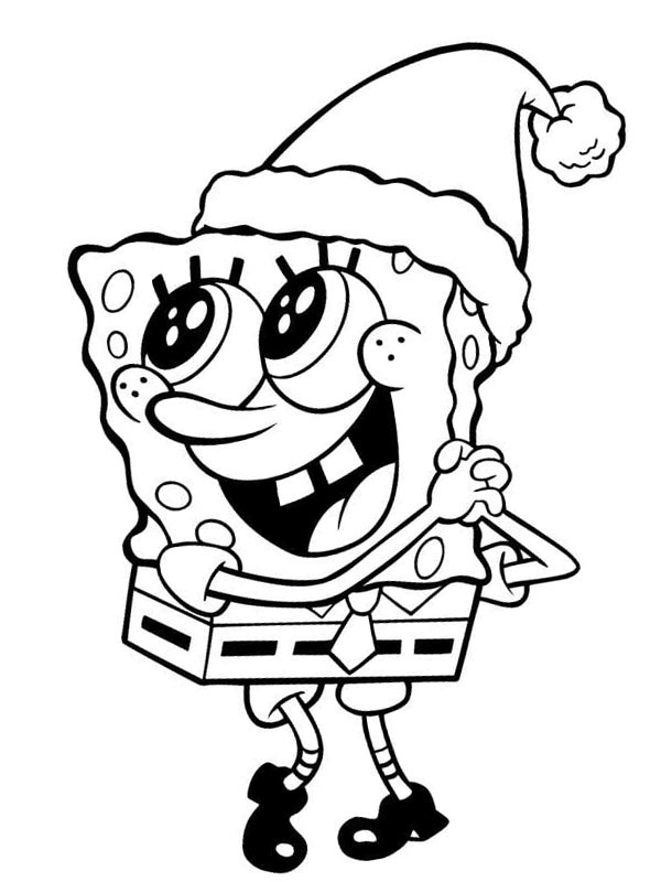Spongebob cu căciulă de Crăciun de colorat