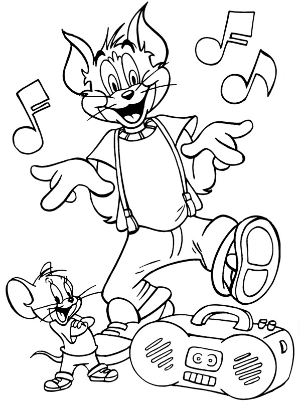 Tom și Jerry ascultă muzică de colorat