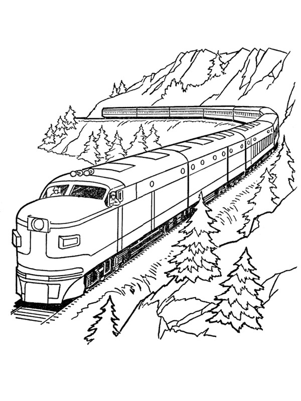 Tren în munți de colorat