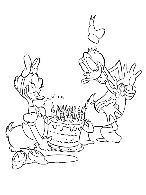 Tort de aniversare Donald Duck de colorat
