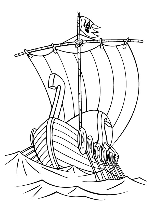 Navă vikingă drakkar de colorat