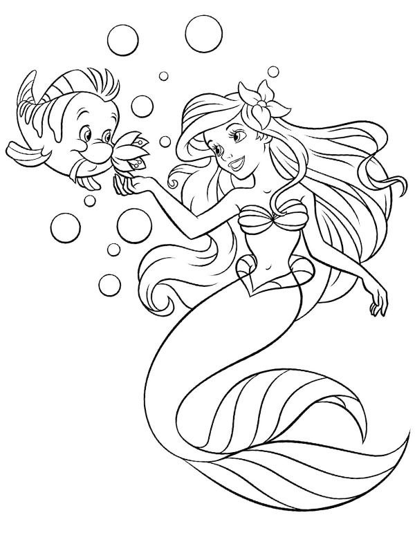 Peștișorul Flounder și Ariel de colorat